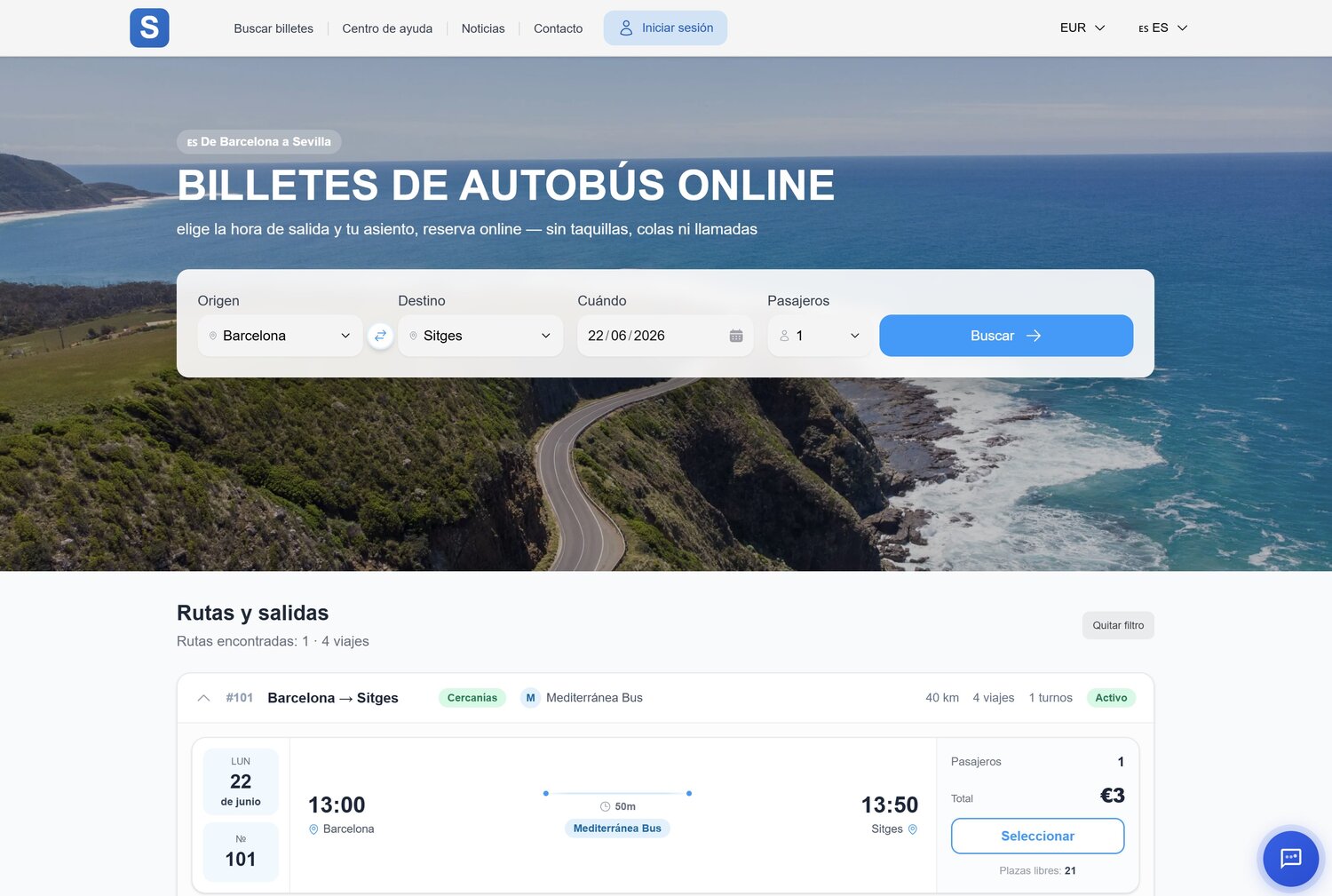 Venta de billetes en línea de InfoTransPort: búsqueda de viajes y reserva de un trayecto